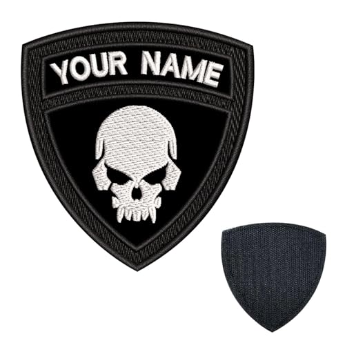 Personalisierter Aufnäher, Benutzerdefinierte Schädel Namenspatches Militär Aufnäher, 2PCS Haken Schleife Eisen auf taktische Stickerei Moral Aufnäher für Kleidung Jacken Weste Rucksäcke (SKULL) von Brillianne