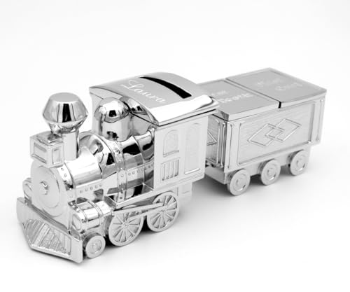 Brillibrum Design Kinder Spardose Zug Milchzahndose versilbert Lockendose Taufgeschenk Sparschwein Lokmotive (Gravur bis 15 Zeichen) von Brillibrum