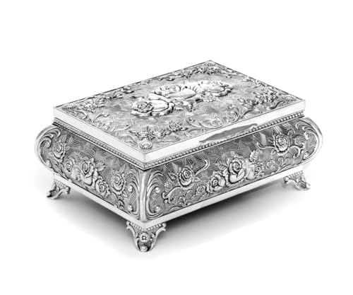 Brillibrum Design Schmuckschatulle Rose versilbert Schmuckkästchen Barock mit Rosen Motiv Schatulle Silber aus Metall kleine Schatulle von Brillibrum