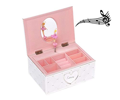 Brillibrum Design Schmuckschatulle mit Spieluhr Ballerina inklusive Namen versilbert Geschenkbox Schmuckdose für Mädchen Schmuckbox mit Tänzerin Jewellery Box mit Gravur bis 15 Zeichen von Brillibrum