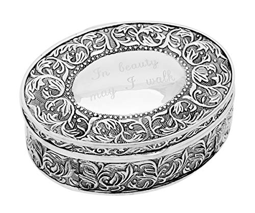 Brillibrum Design Schmuckschatulle versilbert ovale Schatulle silber Barock Stil Ovales Schmuckkästchen (Groß: 4,5x12,5x10 cm, Gravur bis 15 Zeichen) von Brillibrum