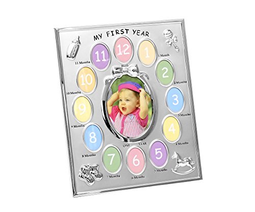 Brillibrum Design Silber Bilderrahmen First Year Baby Rahmen versilbert 28 x 22,9 cm mein erstes Jahr Bilderrahmen für 12 Monate Montsbilderrahmen Foto Rahmen Collage von Brillibrum