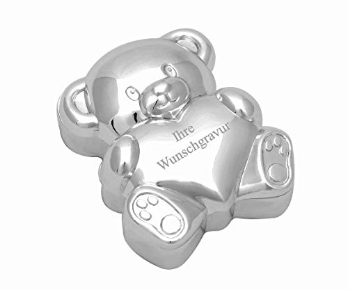 Brillibum Design Zahndose mit Grvaur Aufbewahrung für Milchzähne versilbert anlaufgeschützt Milchzahndöschen Bärchen mit Herz Schmuckdose Silber Kinder Zahnbox mit Wunschgravur (Gravur bis 10 Zeichen) von Brillibrum