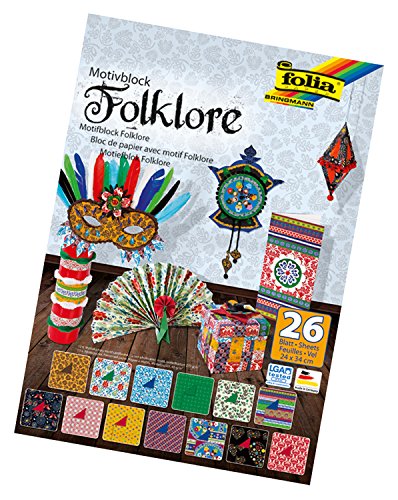 folia 47049 - Motivblock Folklore, 24 x 34 cm, 26 Blatt sortiert, 13 x Motivkarton 270 g/qm und 13 x Motivpapier 80 g/qm, für vielfältige Bastelarbeiten von folia