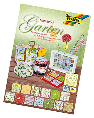 folia 47149 - Motivblock Garten, 24 x 34 cm, 26 Blatt sortiert, 13 x Motivkarton 270 g/qm und 13 x Motivpapier 80 g/qm, für vielfältige Bastelarbeiten von folia