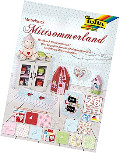 folia 46849 - Motivblock Mittsommerland, 24 x 34 cm, 26 Blatt sortiert, 13 x Motivkarton 270 g/qm und 13 x Motivpapier 80 g/qm, für vielfältige Bastelarbeiten von folia