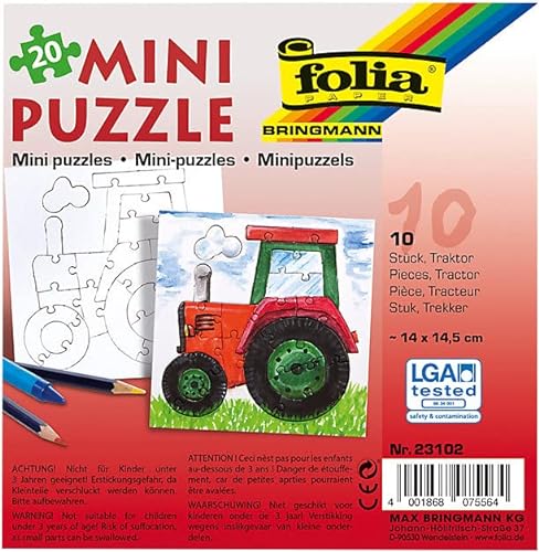 Mini Puzzle TRAKTOR, 20-teilig 15x15cm,10 Stück, extra stark, weiß von Bringmann