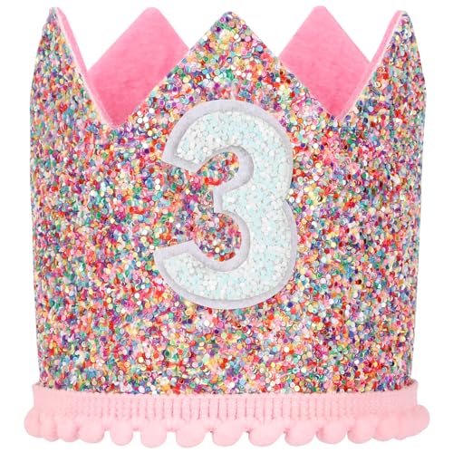 Geburtstagskrone Baby Regenbogen für 3. Party Prinzessin Mädchen Geburtstag Krone Einstellbare Crown Haarband Hut Baby Krone für Kinder Mädchen Partyhüte Party Deko Geburtstagshut Kindergeburtstag von Brinny