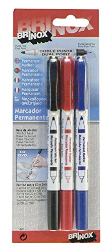 BRINOX – Permanent Marker mit Doppelspitze Schwarz, rot und blau von Brinox