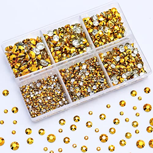 Briskbloom 3000 Stück flache Rückseite Kunstharz-Strasssteine, 2 mm, 3 mm, 4 mm, 5 mm, 6 mm, helles Gold, flache Rückseite, für Bastelarbeiten, Tassen, Flaschen, Becher, lose Glitzer, Gelee, AB-Stein von Briskbloom