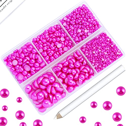 Briskbloom 3600 Stück flache Perlen zum Basteln, Scrapbooking-Nägel, 2/3/4/5/6/8 mm runde Halbperlen für Crocs, Schuhe, Tassen, Hochzeit, Imitation lose Perlen Edelsteine (Rose/Hot Pink) von Briskbloom