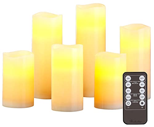 Britesta LED-Kerzen-Set mit Timer: 6er-Set dimmbare LED-Echtwachskerzen mit Fernbedienung, in 5 Größen (LED-Kerzen/Echtwachs mit Timer, realistische Kerzen, Fernbedienungen) von Britesta
