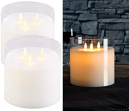 Britesta LED Kerze 3 flammig: 2er-Set LED-Echtwachs-Kerzen im Windglas mit 3 beweglichen Flammen (3 Docht LED Kerze, drei Docht LED Kerzen, Teelichter) von Britesta