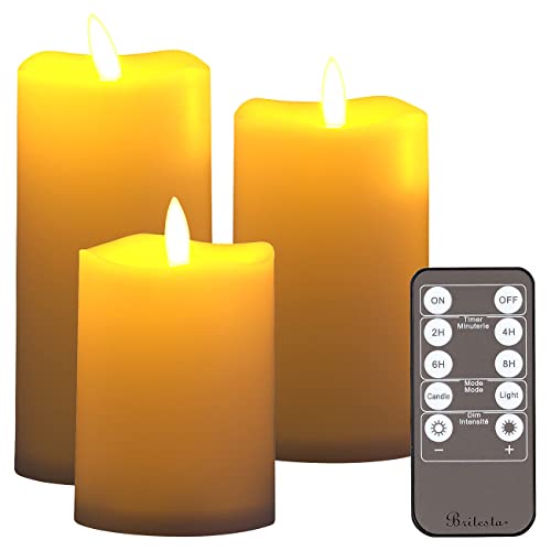 Britesta Elektrokerzen: 3er-Set flackernde LED-Kerzen, dimmbar, 3 Größen, Fernbedienung, IP44 (Outdoor Kerzen, LED Kerze außen, Tischlampe Batterie) von Britesta
