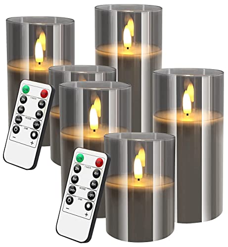 Britesta Echtwachs-LED-Kerzen: 6er-Set LED-Echtwachskerzen in grauen Acrylgläsern, 3 Größen (Elektrische Kerzen mit Timer, flammlose Kerzen, Fernbedienungen) von Britesta