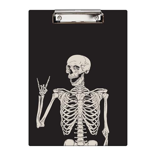 Britimes Klemmbrett Dekoratives Büro Schule Hartfaserplatte Holz Krankenpflege Klemmbrett und Ziehen für Standard A4 Briefgröße Lustiges Totenkopf-Skelett 32 x 22,6 cm von Britimes