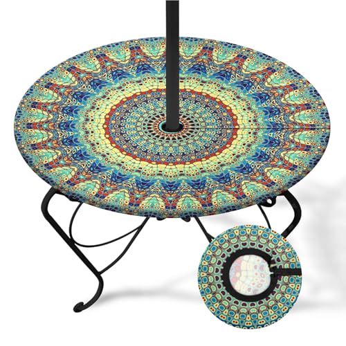 Britown Runde Outdoor-Tischdecke mit Schirmloch, grüne Tischdecke mit Reißverschluss, Outdoor-Camping-Essentials, wasserdichte Regenschirm-Tischdecke mit Gummizug (114,4 - 137,7 cm) von Britown