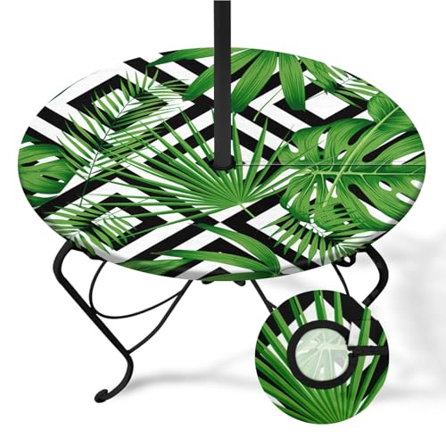 Britown Runde Outdoor-Tischdecke mit Schirmloch, kariert, mit Reißverschluss, Outdoor-Camping-Essentials, wasserdichte Regenschirm-Tischdecke mit Gummizug (114,4 - 137,7 cm) von Britown