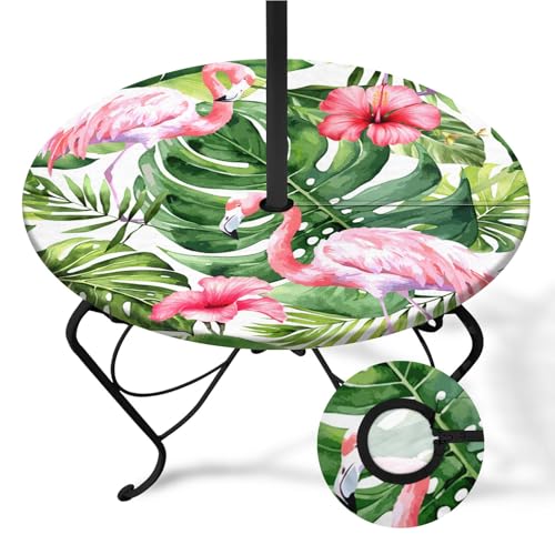 Britown Tropische Palmen, runde Outdoor-Tischdecke mit Schirmloch, karierte Tischdecke mit Reißverschluss, Outdoor-Camping-Essentials, wasserdichte Regenschirm-Tischdecke mit Gummizug (91,4 - 111,8 cm Britown Tropische Palmen, runde Outdoor-Tischdecke mit Schirmloch, karierte Tischdecke mit Reißverschluss, Outdoor-Camping-Essentials, wasserdichte Regenschirm-Tischdecke mit Gummizug (91,4 - 111,8 cm von Britown