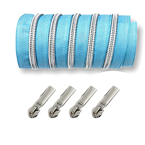 Metallisierter Reißverschluss endlos - silber in verschiedenen Farben - inklusive 4 Zipper - Meterware - perfekte Zutat zum Nähen von Taschen (hellblau) von Brittschens Stoffe und Zutaten