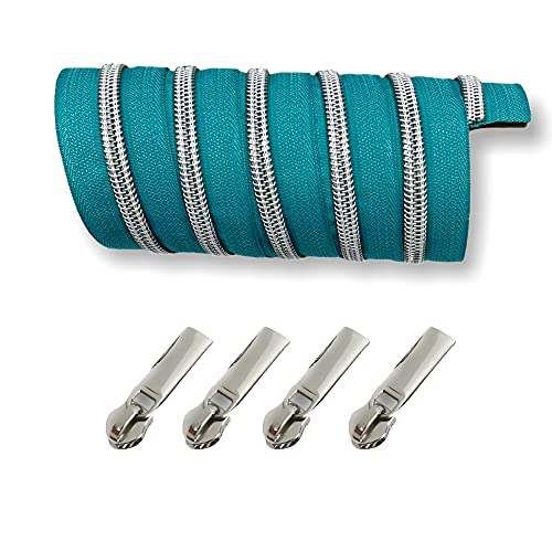 Metallisierter Reißverschluss endlos - silber in verschiedenen Farben - inklusive 4 Zipper - Meterware - perfekte Zutat zum Nähen von Taschen (hellpetrol) von Brittschens Stoffe und Zutaten