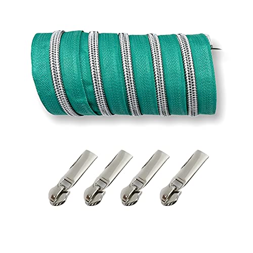 Metallisierter Reißverschluss endlos - silber in verschiedenen Farben - inklusive 4 Zipper - Meterware - perfekte Zutat zum Nähen von Taschen (mint) von Brittschens Stoffe und Zutaten
