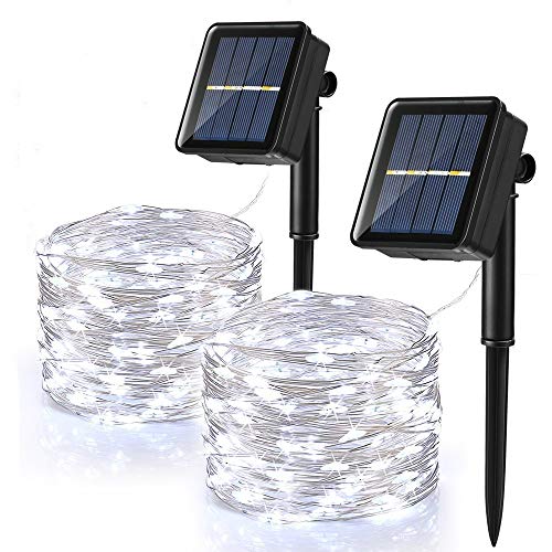 [2 Stück] Solar Lichterkette Aussen Kaltweiss, BrizLabs 12M 120 LED Außen Kupferdraht Lichterkette Wasserdicht 8 Modus Solarlichterkette Innen für Garten Bäume Balkon Hochzeit Party Weihnachten Deko von BrizLabs