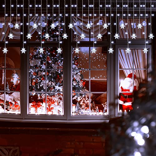 BrizLabs 2x1M Weihnachten Schneeflocken Lichtervorhang, 104 LED USB Weihnachtsbeleuchtung Innen Kaltweiß 8 Modi Wasserdicht Deko Lichterkette für Fenster Haus Außen Garten Terrasse Hochzeit Festival von BrizLabs