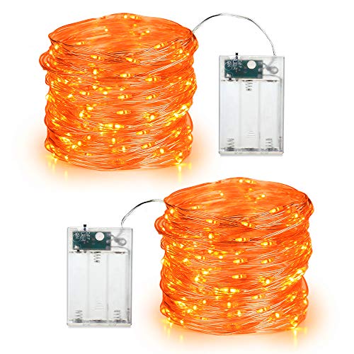 BrizLabs Herbst Deko Lichterkette 2 Stück 6M 60 LED Micro Halloween Kupferdraht Lichterkette Batterie Innen Sterne Beleuchtung für Erntedankfest Weihnachten Geburtstag Party Hochzeit DIY, Orange von BrizLabs