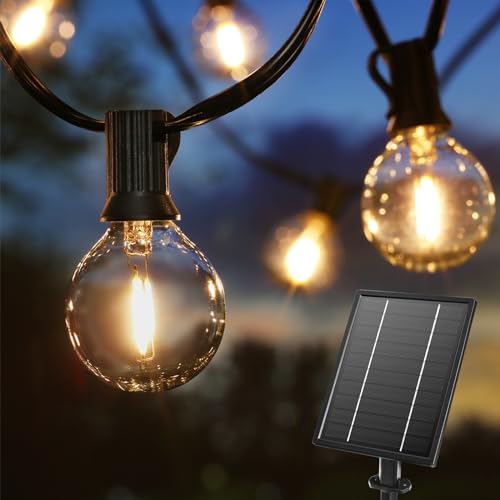 BrizLabs Lichterkette Außen Solar G40 Glühbirnen 9.9M 25 LED Garten Glühlampen Lichterkette Aussen Wasserdicht Birnen Beleuchtung für Hochzeit Party Patio Terrasse Innen Haus Weihnachtsdeko, Warmweiß von BrizLabs