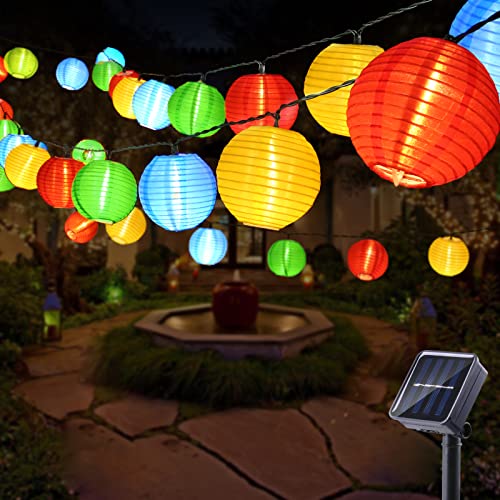 BrizLabs Lichterkette Lampions Solar Außen, 10M 30 LED Laternen Lichterkette Outdoor Wasserdicht 8 Modi Garten Beleuchtung für Balkon Hof Terrasse Hochzeit Weihnachten Party Fest Atmosphäre Deko, Bunt von BrizLabs