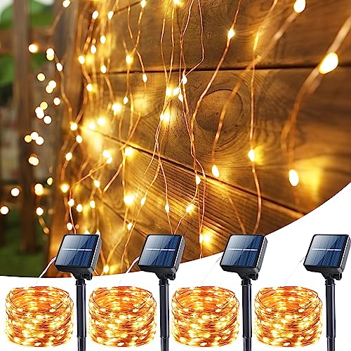 BrizLabs Solar Lichterkette Außen, 4 Stück 600 LED Solar Weihnachtsdeko Lichterkette Aussen Kupferdraht Weihnachtsbeleuchtung Wetterfest 8 Modi für Garten Balkon Terrasse Hof Hochzeit Party, Warmweiß von BrizLabs