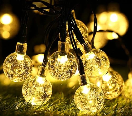 BrizLabs Solar Lichterkette Aussen 60 LED Warmweiß Kristall Kugeln Lichterkette 13.8M 8 Modi Wasserdicht Solarbetriebene Weihnachtsbeleuchtung Innen für Garten Terrasse Bäume Hof Haus Partys von BrizLabs