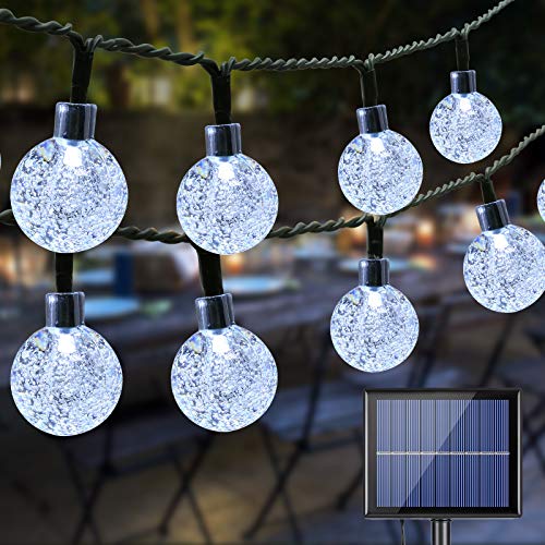 BrizLabs Solar Lichterkette Garten, 22M 100 LED Kristall Kugeln Lichterkette Aussen Solar Balkon Lichterkette 8 Modus Außen Wasserdicht für Terrasse, Tor, Feste, Hochzeit, Party, Innen, Outdoor, Weiß von BrizLabs