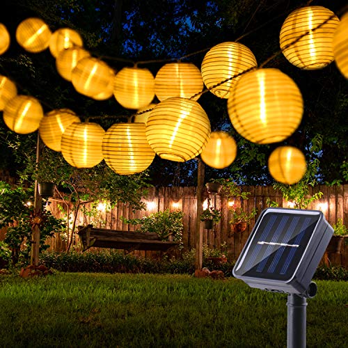 BrizLabs Solar Lichterkette Lampions Aussen 6M 30 LED Solar Laternen Lichterkette Warmweiß Außen Beleuchtung Wasserdicht 8 Modi für Garten, Terrasse, Hof, Balkon, Hochzeit, Fest Deko von BrizLabs