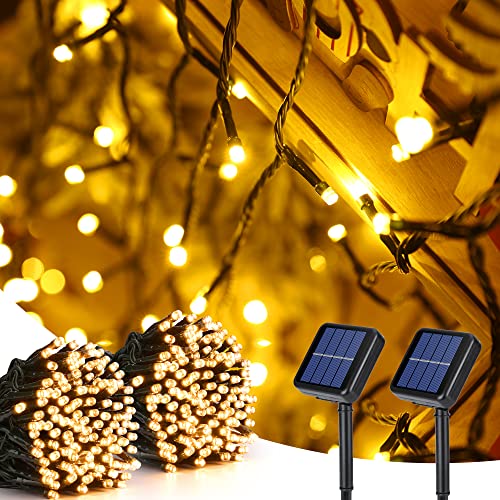 BrizLabs Solar Weihnachtsbeleuchtung Aussen, 2 Stück 22M 200 LED Solar Lichterkette Außen 8 Modi Wasserdicht Solarlichterkette für Weihnachten Garten Balkon Yard Haus Hochzeit Party Deko, Warmweiß von BrizLabs
