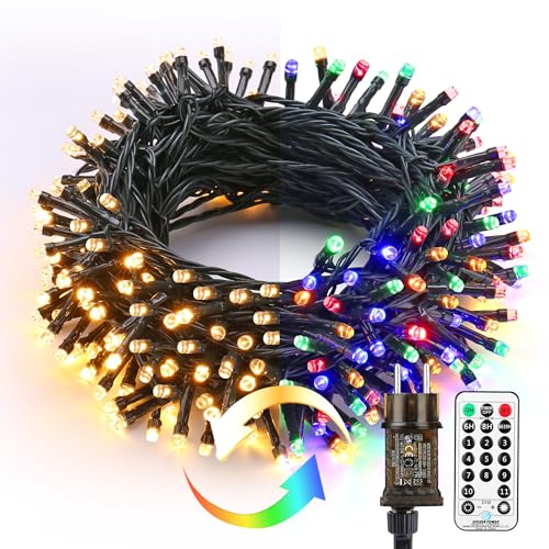 BrizLabs Weihnachten Lichterkette Außen, 25M 200 LED Warmweiß und Bunt Dimmbar 11 Modi 3 Timer Wasserdicht Strom Beleuchtung mit Fernbedienung für Weihnachtsbaum Innen Hochzeit Party Haus Garten Deko von BrizLabs