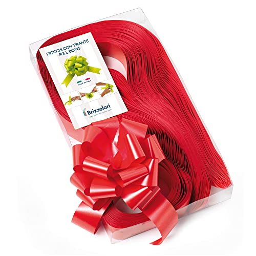 brizzolari 30 Stück COCARDES für Hochzeit, Taufe, Diplom, Kommunion Weiß, elfenbeinfarben, Himmelblau, Rosa, Rot, Grün, Fuchsia 3 cm Durchmesser 10 cm rot von Brizzolari