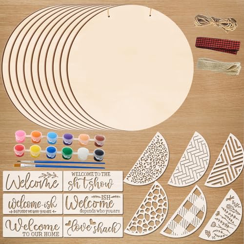 30,5 cm große Holzkreise zum Basteln mit 12 Willkommensschablonen und Farbe, 10 unlackierte Holz-Runde für Cricut-Projekte, Brennen, Malen, Türaufhänger, DIY, Vatertag, Urlaub, Basteln, Heimdekoration 30,5 cm große Holzkreise zum Basteln mit 12 Willkommensschablonen und Farbe, 10 unlackierte Holz-Runde für Cricut-Projekte, Brennen, Malen, Türaufhänger, DIY, Vatertag, Urlaub, Basteln, Heimdekoration von Brmeday