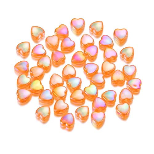 100 Stück Acrylperlen in Herzform, Orange, Perlen aus Kunstharz, Regenbogenfarben, DIY, für Armband, Halskette, Zubehör zur Schmuckherstellung von BroLuka
