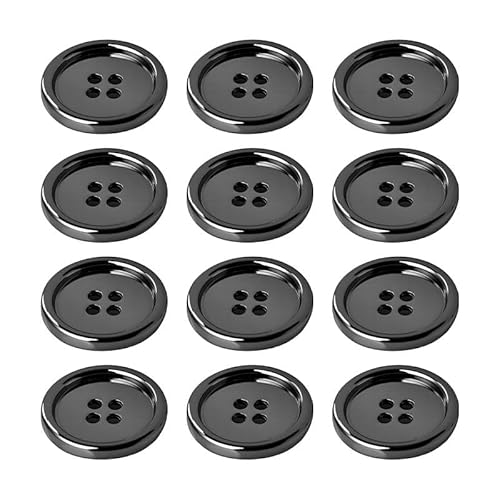 12 schwarze Knöpfe zum Nähen, 4-Loch-Knöpfe zum Basteln, geeignet für Hemd, Hose, Blazer (17,5 mm) von BroLuka