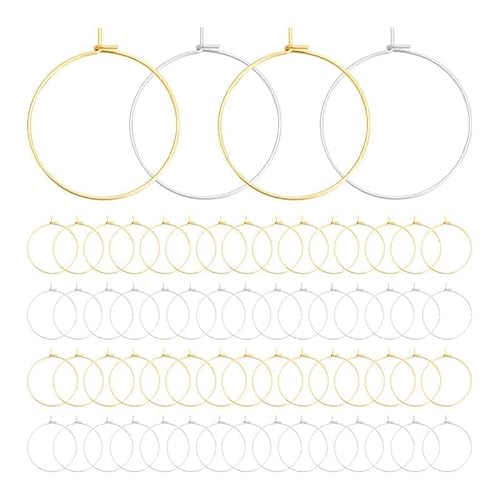 120 Stück Ohrhaken für Schmuckherstellung, Charms für Schmuckherstellung, Ohrschmuck, Perlenohrringe, 25 mm, für DIY Handwerk, Party, Hochzeitsdekoration, Gold und Silber von BroLuka