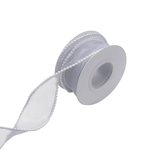 4 cm x 5 Yard Pearl Edge Organza Tuch für Blumenstrauß, Geschenk, Weiß (Grau) von BroLuka