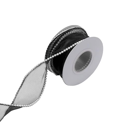 4 cm x 5 Yard Pearl Edge Organza Tuch für Blumenstrauß, Geschenk, Weiß (Schwarz) von BroLuka