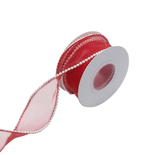 4 cm x 5 Yard Pearl Edge Organza Tuch für Blumenstrauß, Geschenk, Wrapping, Weiß (Weinrot) von BroLuka
