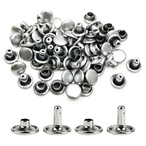 60 Sets Nieten aus Leder mit doppelter Kapsel, silberfarben, Pilzstuds aus Metall, modisch, für Stoffgürtel, Tierhalsbänder, Stiefelreparaturen, Dekorationen von BroLuka