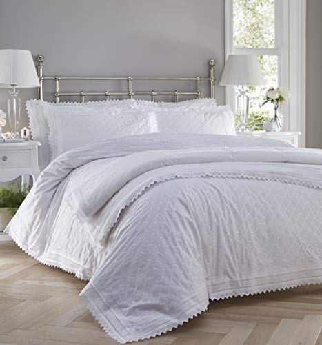 Broderie Balmoral Bettwäsche-Set, Anglais Perkal, Bettbezug und 2 Kissenbezüge, Baumwolle, Weiß, King Size von Broderie