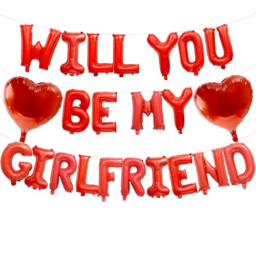 40,6 cm rote Luftballons "Will You Be My Girlfriend" – Mylar-Antragsbuchstabenballons mit 2 herzförmigen Folienballons für romantische Dekorationen, Verlobungen, Jubiläen, Valentinstagsdekoration 40,6 cm rote Luftballons "Will You Be My Girlfriend" – Mylar-Antragsbuchstabenballons mit 2 herzförmigen Folienballons für romantische Dekorationen, Verlobungen, Jubiläen, Valentinstagsdekoration von Broeify