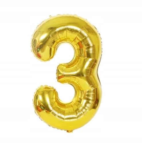 BALON 3 FOLIE GOLD IN STIRM DREI 100CM HEL SYLWESTER GEBURT von Brokatove