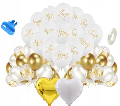 BALONS HOCHZEIT WEIß GOLD KONFETTI Ehemann Ehefrau HERZ GRATIS von Brokatove